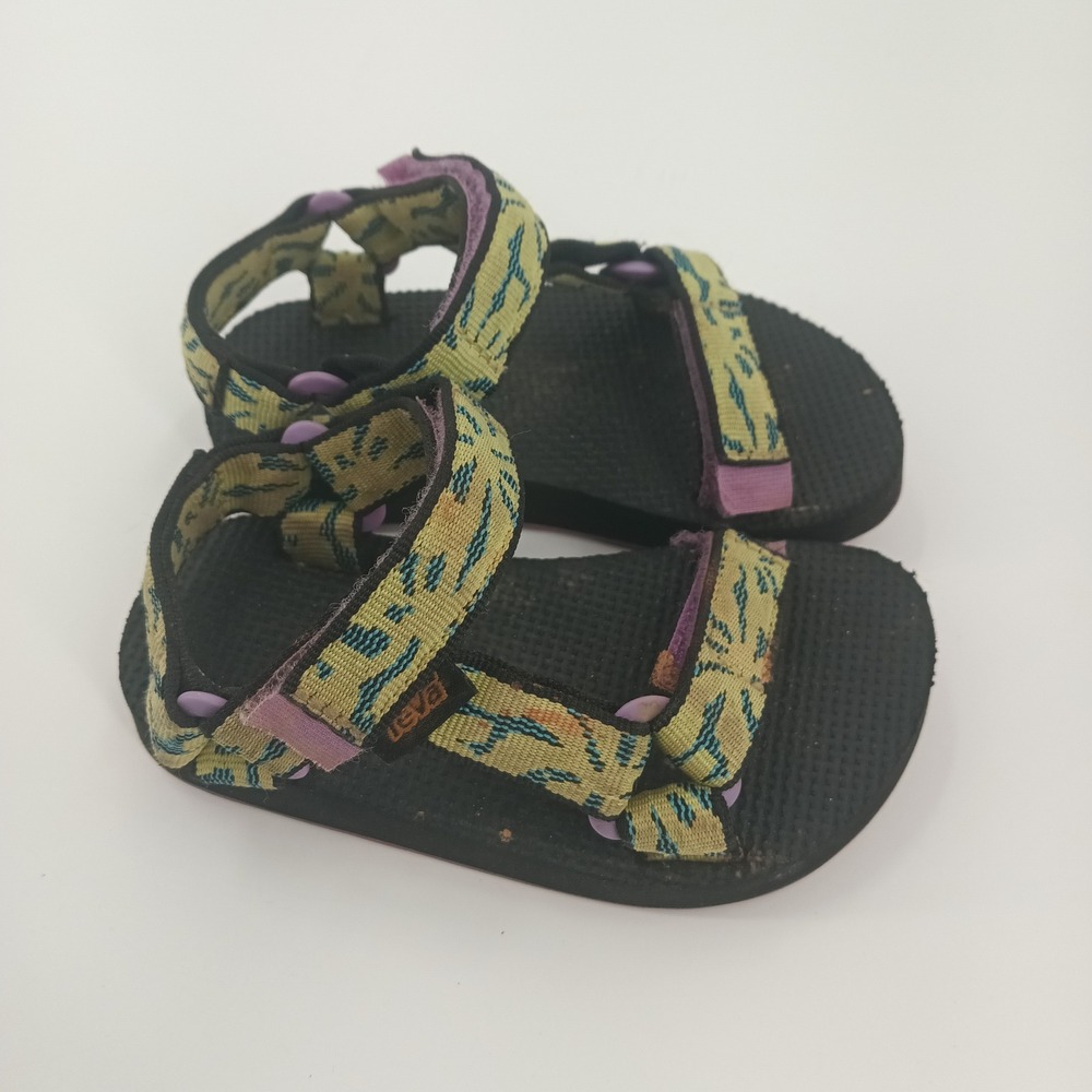 Teva Kids Sandals Patterned Straps Yellow Purple Size 9 Toddler Outdoor Shoes